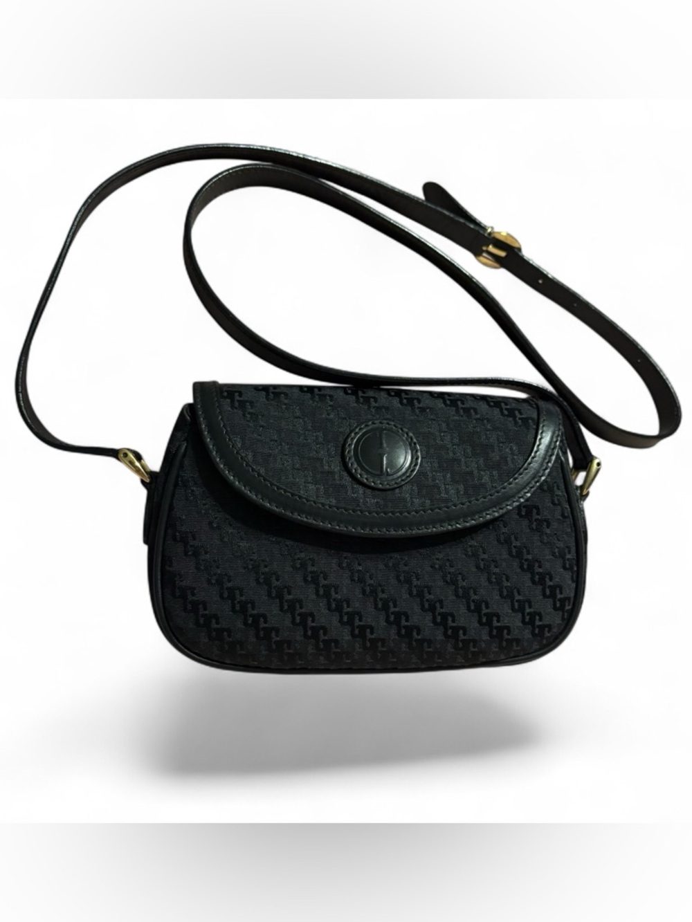 Vintage Gucci Black Single G Canvas Mini Saddle Crossbody Bag Authentic EUC